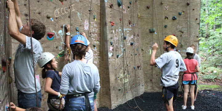 The climbing wall at Adirondack Camp